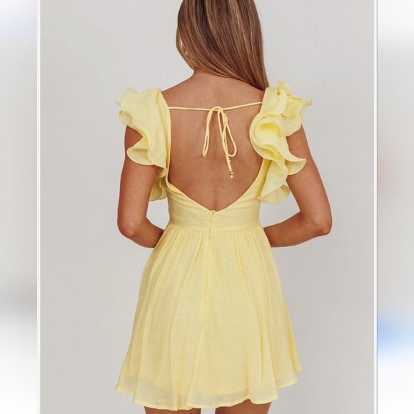 ANGEL BIBA Sunday Dreams Ruffle Strap Mini Dress Butter Yellow. Size XS NWT - Picture 3 of 16